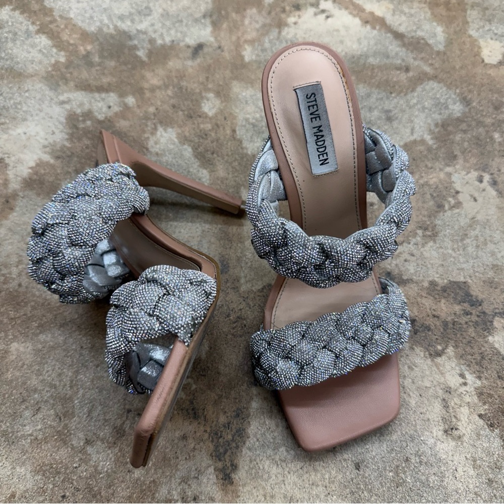 Steve Madden Size 9 Silver Braided Heels